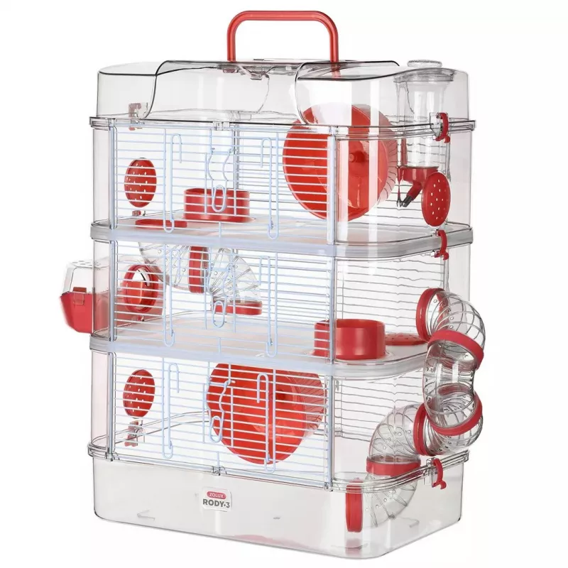 Narvelis graužikams ZOLUX Rody3 Trio – metalinis/plastikinis, 410×270×530 mm, 3 kg, su bėgimo ratu