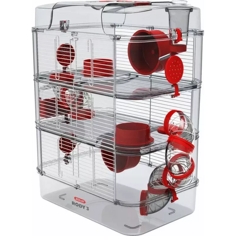 Narvelis graužikams ZOLUX Rody3 Trio – metalinis/plastikinis, 410×270×530 mm, 3 kg, su bėgimo ratu