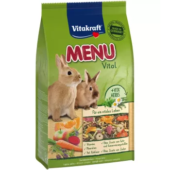 Sausas ėdalas nykštukiniam triušiui Vitakraft 25542 3 kg, javų skonio, be konservantų, kietas paketas, 14% žaliavinių skaidulų