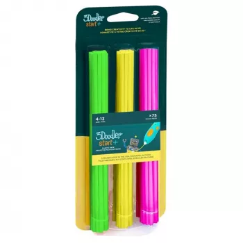 3Doodler kompostuojami 3D spausdinimo siūlai mišinys 75 vnt. – žalia, rožinė, geltona, neon švytinti, 65°C lydymosi temperatūra