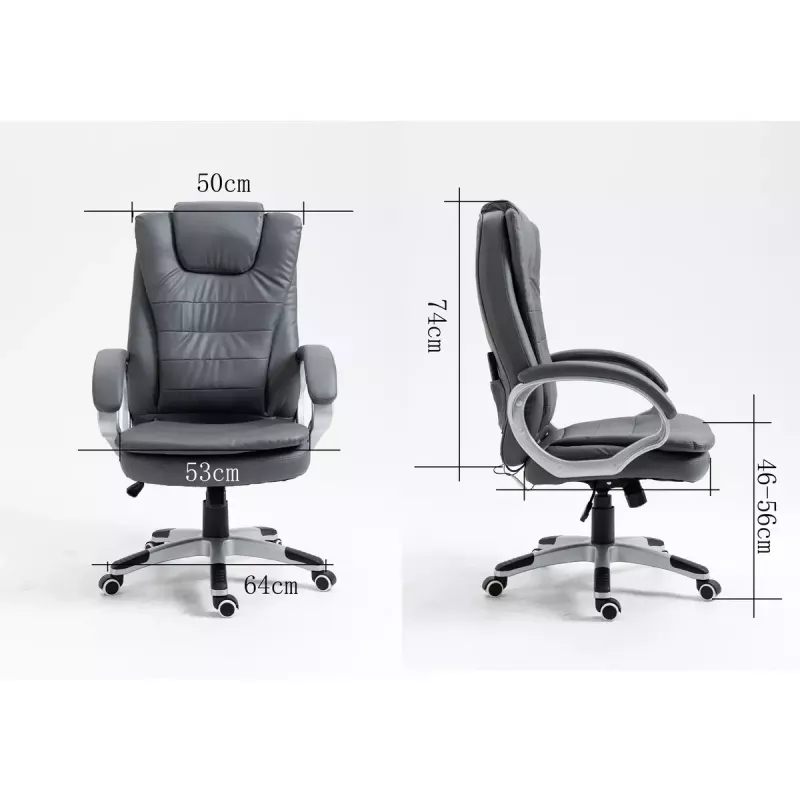 Sukiojama šildoma biuro kėdė ActiveJet YK7304, pilka, odinė sėdynė ir atlošas, reguliuojamas atlošas, dujinis keltuvas 45–55 cm