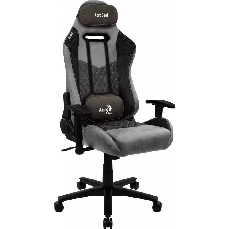 Gaming kėdė AEROCOOL DUKE AeroSuede Black Grey – 2D porankiai, drugelio mechanizmas, maks. vartotojas 150 kg