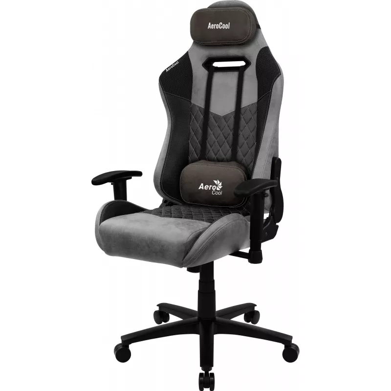 Gaming kėdė AEROCOOL DUKE AeroSuede Black Grey – 2D porankiai, drugelio mechanizmas, maks. vartotojas 150 kg