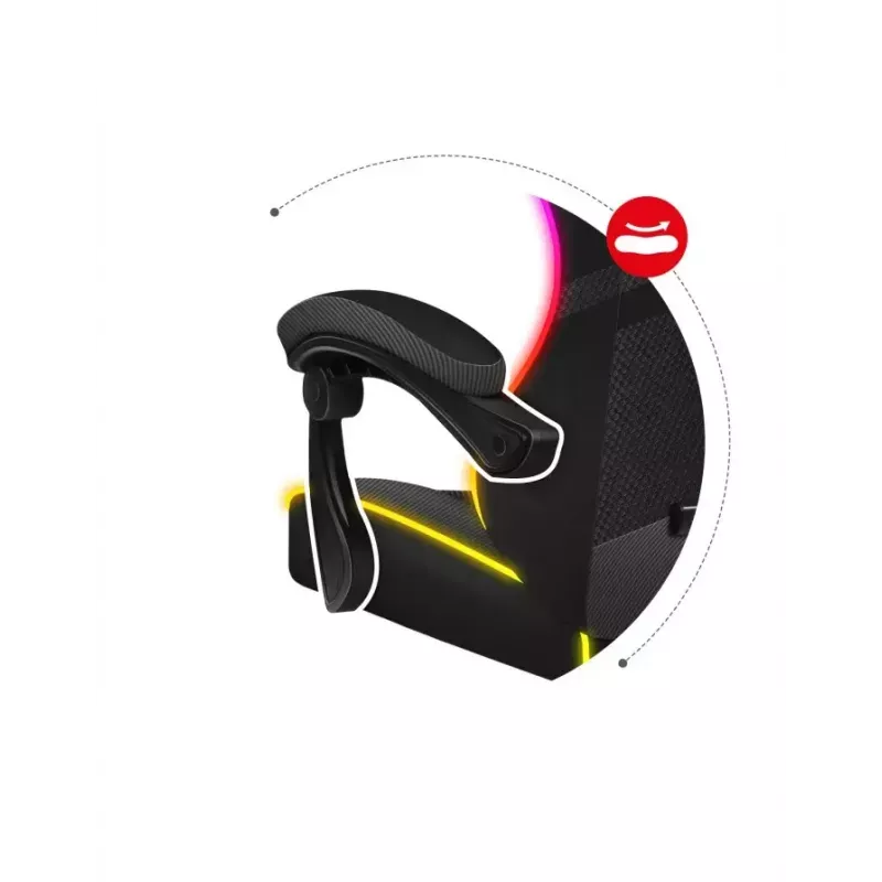 Žaidimų kėdė Huzaro FORCE 4.4 RGB Black – audeklinis kaušinis sėdėjimas, max 130 kg, reguliuojama atlošas, aukštis 115–125 cm, RGB apšvietimas