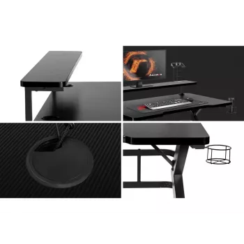 Gaming stalas Huzaro Hero 5.0 juodas – tiesus aliumininis rėmas, anglies pluošto stalviršis 1200×600 mm