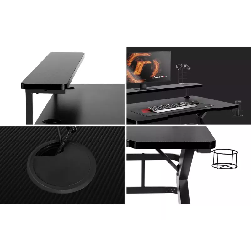 Gaming stalas Huzaro Hero 5.0 juodas – tiesus aliumininis rėmas, anglies pluošto stalviršis 1200×600 mm