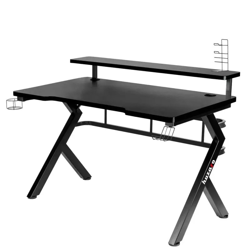 Gaming stalas Huzaro Hero 5.0 juodas – tiesus aliumininis rėmas, anglies pluošto stalviršis 1200×600 mm
