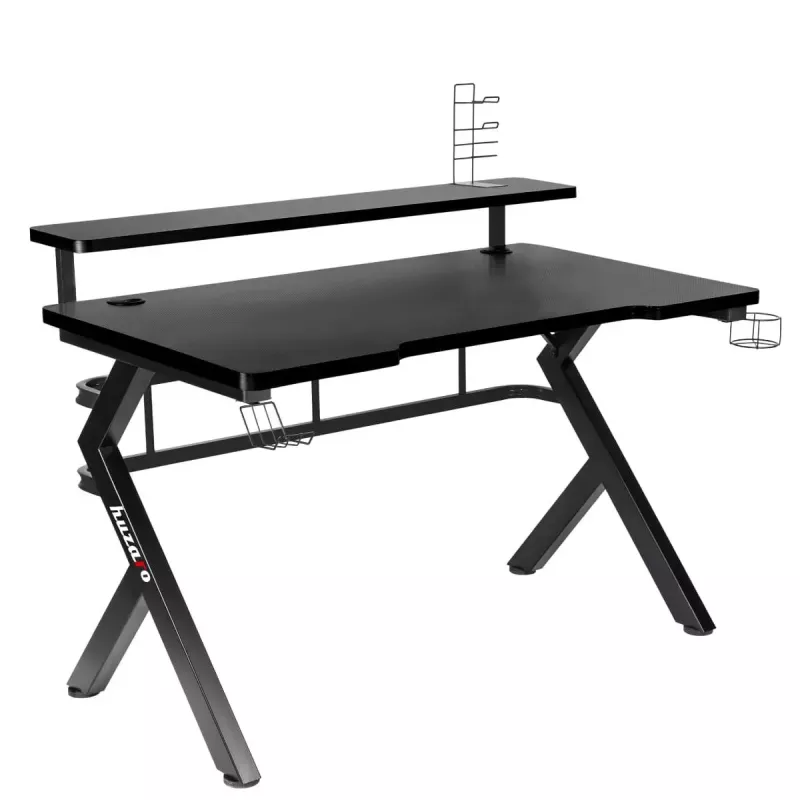Gaming stalas Huzaro Hero 5.0 juodas – tiesus aliumininis rėmas, anglies pluošto stalviršis 1200×600 mm