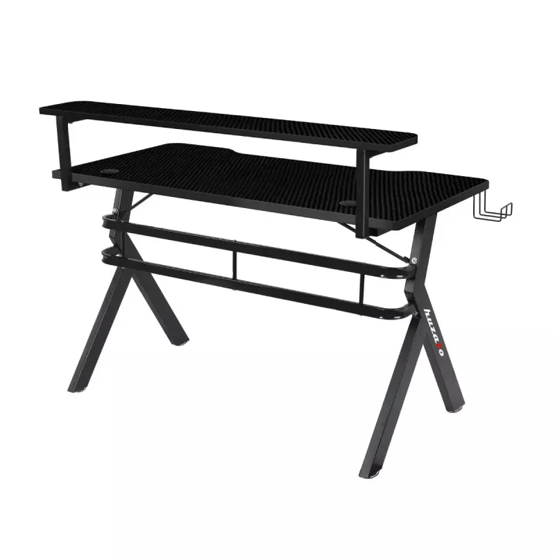 Gaming stalas Huzaro Hero 5.0 juodas – tiesus aliumininis rėmas, anglies pluošto stalviršis 1200×600 mm