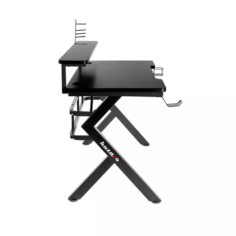 Gaming stalas Huzaro Hero 5.0 juodas – tiesus aliumininis rėmas, anglies pluošto stalviršis 1200×600 mm