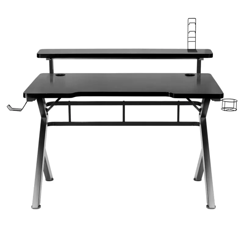 Gaming stalas Huzaro Hero 5.0 juodas – tiesus aliumininis rėmas, anglies pluošto stalviršis 1200×600 mm