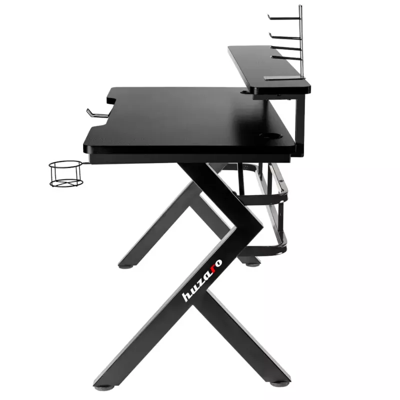 Gaming stalas Huzaro Hero 5.0 juodas – tiesus aliumininis rėmas, anglies pluošto stalviršis 1200×600 mm