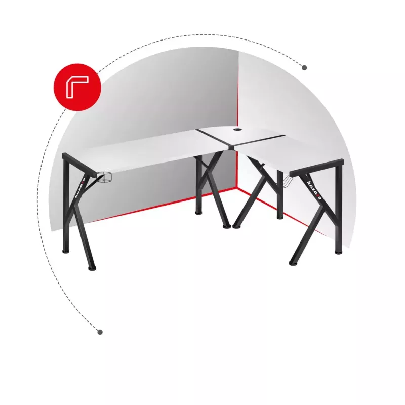 Kampinis žaidimų stalas Huzaro Hero 6.3 Baltas L-formos anglies pluošto viršus 1540×1170×740 mm