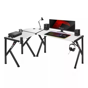 Kampinis žaidimų stalas Huzaro Hero 6.3 Baltas L-formos anglies pluošto viršus 1540×1170×740 mm