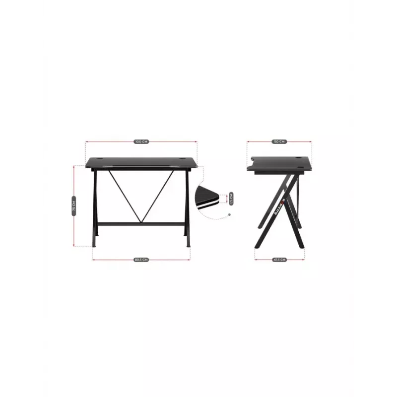 Žaidimų stalas Huzaro Hero 1.4 Black tiesus stačiakampis MDF viršus 1000x500x750 mm