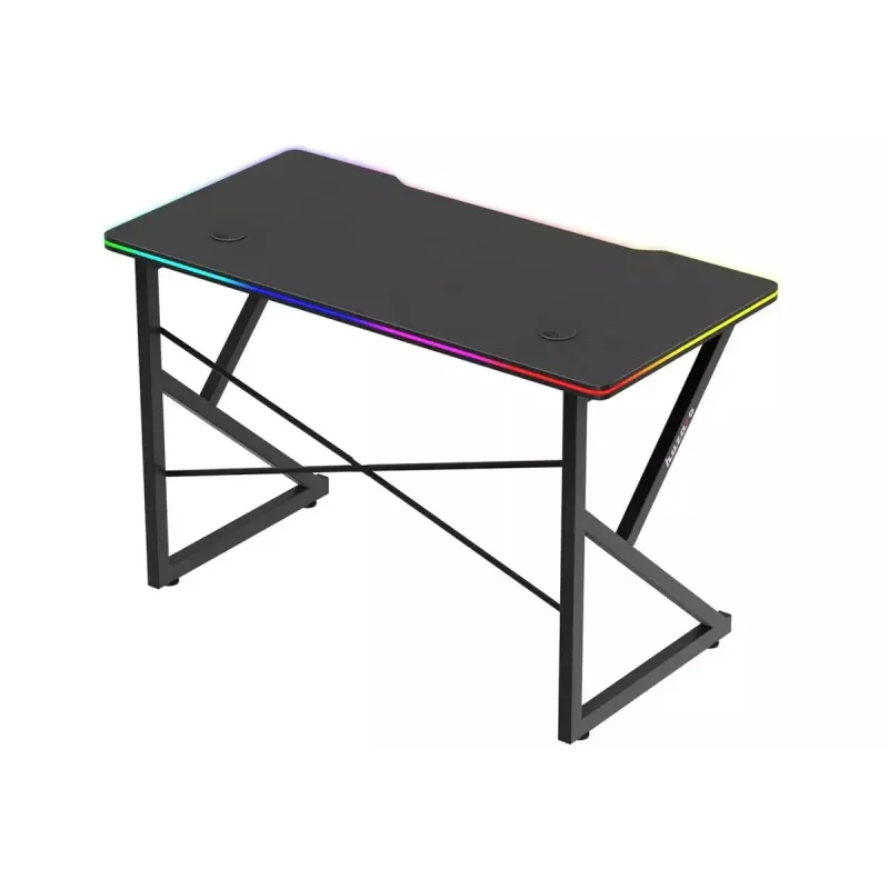 Gaminimo stalas Huzaro Hero 1.7 RGB Black – tiesus ergonomiškas stalas 1200×600 mm, 750 mm aukštis, LED, puodelio laikiklis, ausinių kablys