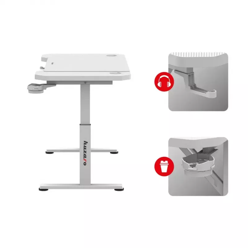 Žaidimų kėdė huzaro Hero 2.6 White – ergonomiška aukštu atlošu reguliuojamo aukščio sukamoji sėdynė su puodelių laikikliu ir ausinių kabliuku