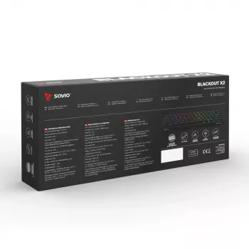 Mechaninė žaidimų klaviatūra SAVIO BLACKOUT X2 BLUE, 61 klavišas 60% USB-C atjungiamas laidas, RGB LED, Outemu Blue jungikliai, N-key rollover