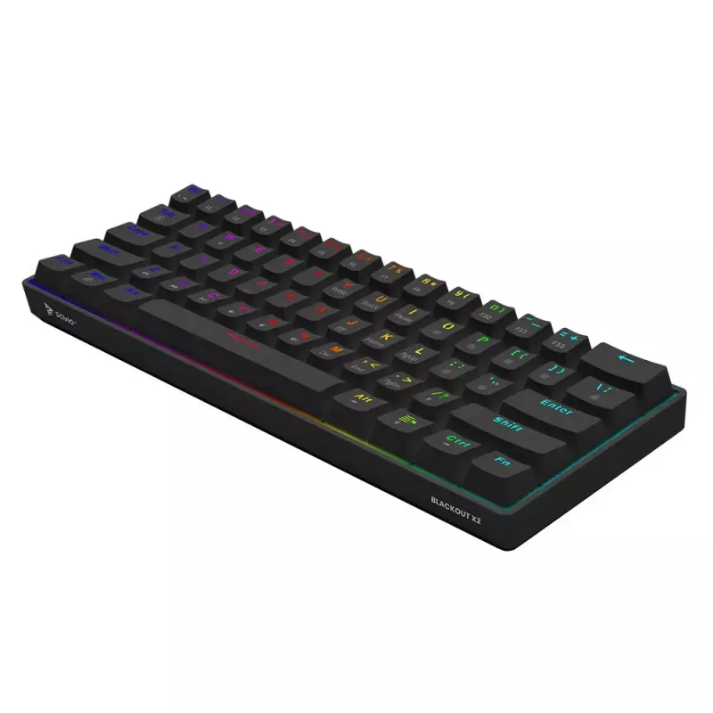 Mechaninė žaidimų klaviatūra SAVIO BLACKOUT X2 BLUE, 61 klavišas 60% USB-C atjungiamas laidas, RGB LED, Outemu Blue jungikliai, N-key rollover