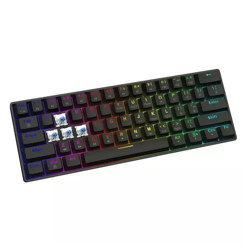 Mechaninė žaidimų klaviatūra SAVIO BLACKOUT X2 BLUE, 61 klavišas 60% USB-C atjungiamas laidas, RGB LED, Outemu Blue jungikliai, N-key rollover