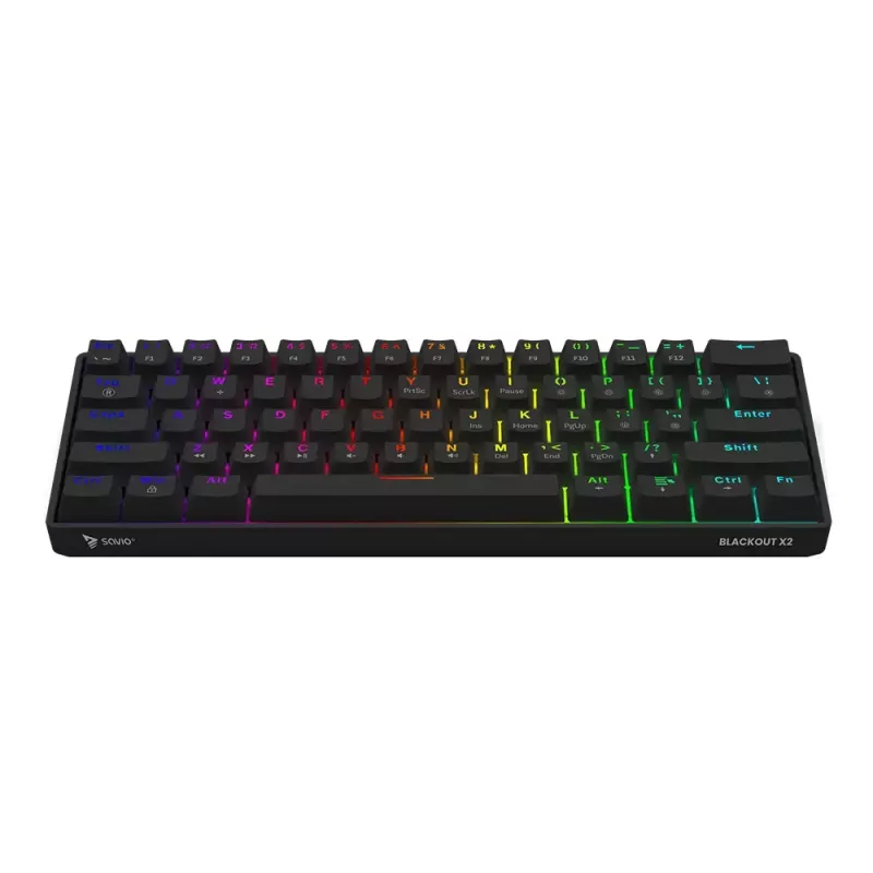 Mechaninė žaidimų klaviatūra SAVIO BLACKOUT X2 BLUE, 61 klavišas 60% USB-C atjungiamas laidas, RGB LED, Outemu Blue jungikliai, N-key rollover