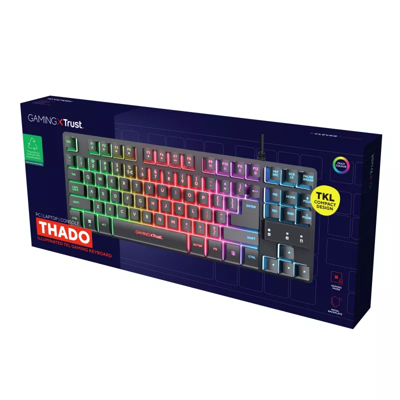 Trust GXT 833 Thado žaidimų klaviatūra, USB, tenkeyless, juoda, sidabrinė