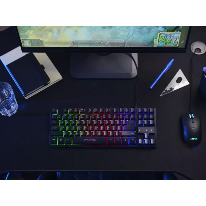 Trust GXT 833 Thado žaidimų klaviatūra, USB, tenkeyless, juoda, sidabrinė