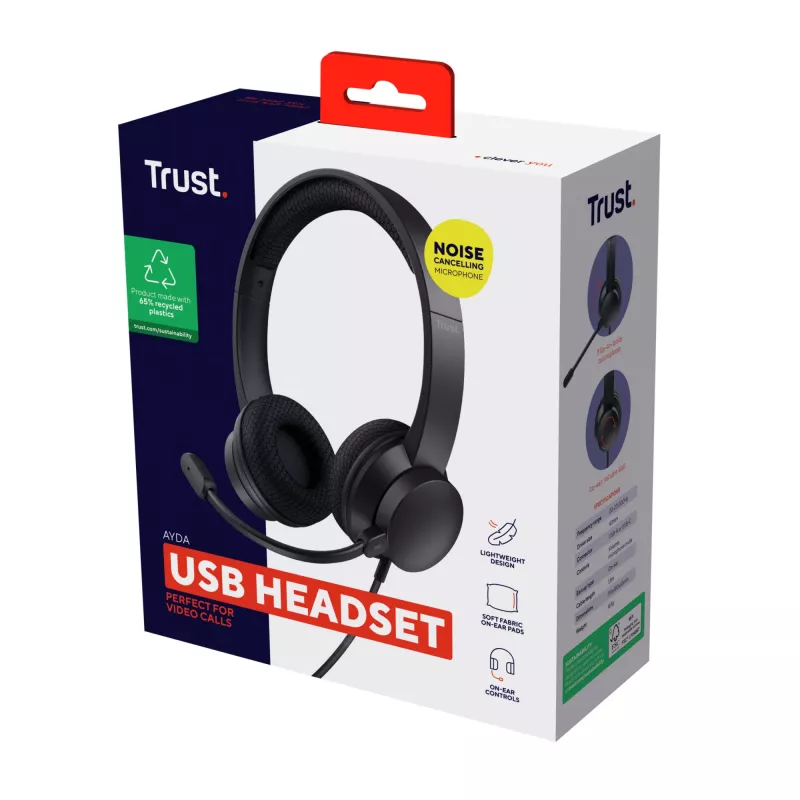 Trust Ayda laidinė ausinė skambučiams ir muzikai, USB-A, juoda