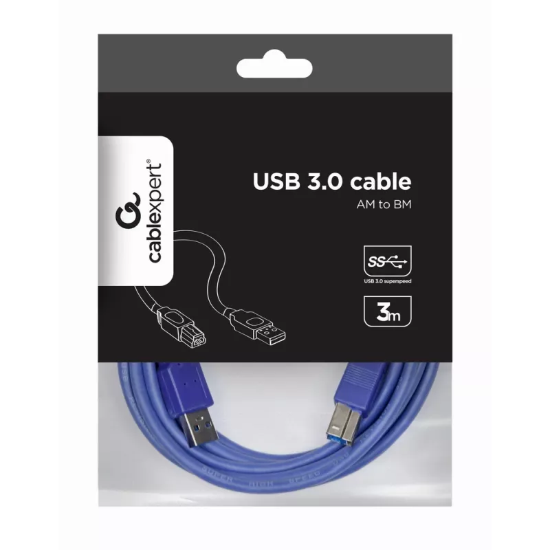 Gembird USB 3.0 laidas A kištukas į B kištuką 3 m - mėlynas
