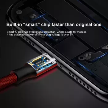 USB-A į Lightning laidas Baseus Yiven 1,8 m, 2 A išėjimas, raudonas, termoplastinio elastomero apvalkalas