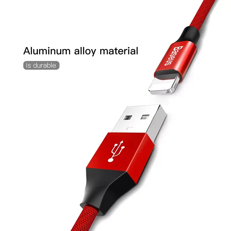 USB-A į Lightning laidas Baseus Yiven 1,8 m, 2 A išėjimas, raudonas, termoplastinio elastomero apvalkalas