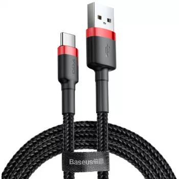 BASEUS Cafule greito įkrovimo laidas – USB-A į USB-C, 2A, 2m, juodas (nailoninis pynimas)