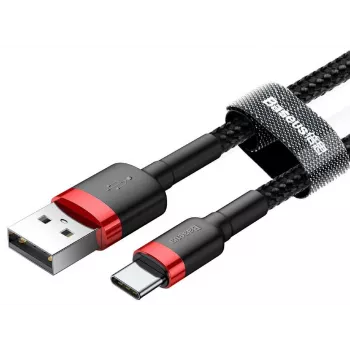 BASEUS Cafule greito įkrovimo laidas – USB-A į USB-C, 2A, 2m, juodas (nailoninis pynimas)