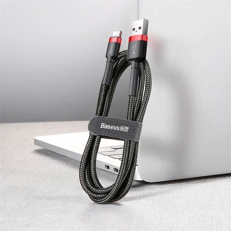 BASEUS Cafule greito įkrovimo laidas – USB-A į USB-C, 2A, 2m, juodas (nailoninis pynimas)