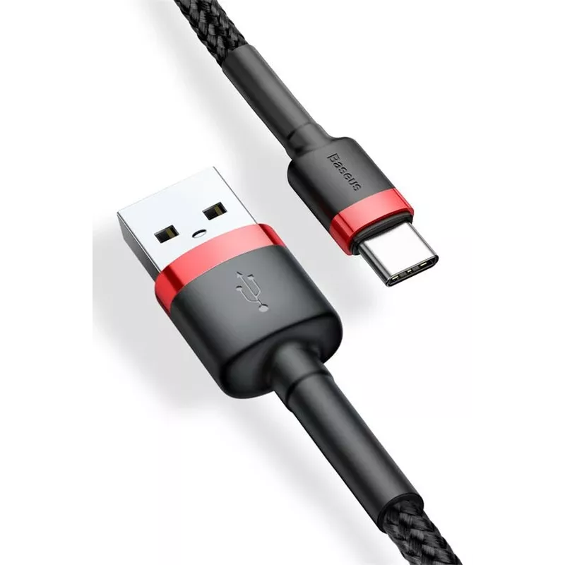 BASEUS Cafule greito įkrovimo laidas – USB-A į USB-C, 2A, 2m, juodas (nailoninis pynimas)
