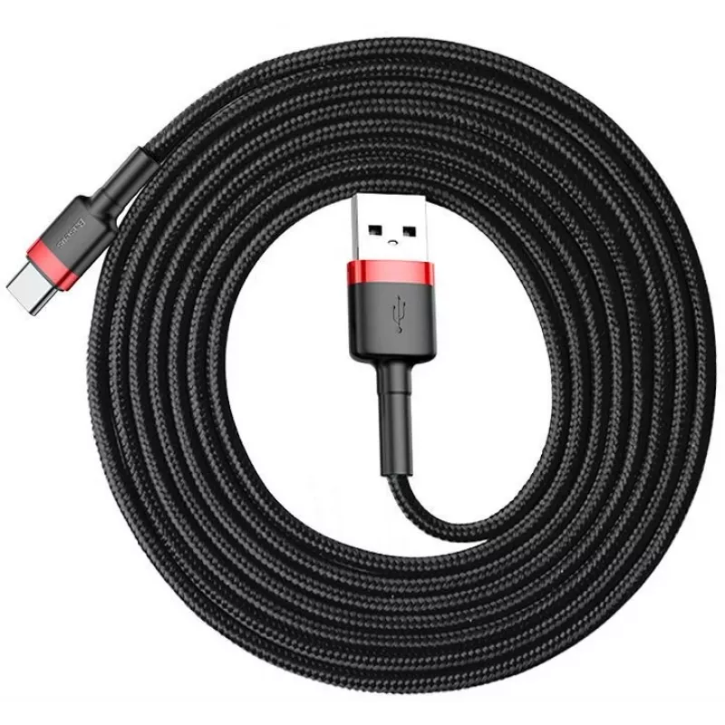 BASEUS Cafule greito įkrovimo laidas – USB-A į USB-C, 2A, 2m, juodas (nailoninis pynimas)