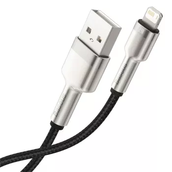 BASEUS Fast Charge Cafule duomenų perdavimo laidas - USB Type-A į Lightning - 480Mbps (2,4A PD) - 1m - Juodas