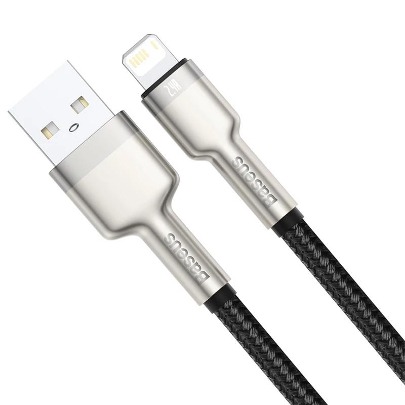 BASEUS Fast Charge Cafule duomenų perdavimo laidas - USB Type-A į Lightning - 480Mbps (2,4A PD) - 1m - Juodas