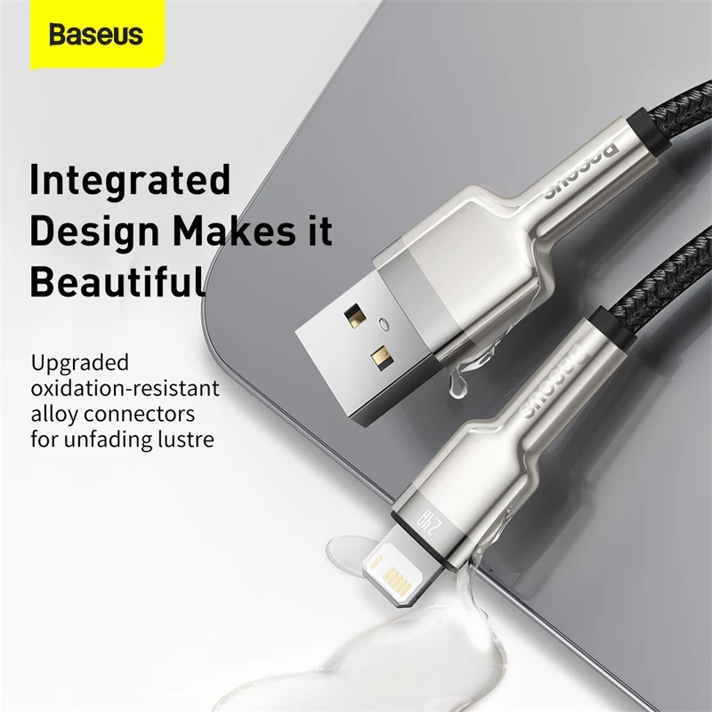 BASEUS Fast Charge Cafule duomenų perdavimo laidas - USB Type-A į Lightning - 480Mbps (2,4A PD) - 1m - Juodas