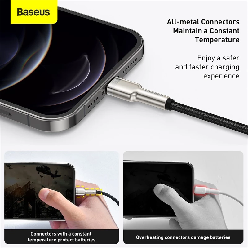 BASEUS Fast Charge Cafule duomenų perdavimo laidas - USB Type-A į Lightning - 480Mbps (2,4A PD) - 1m - Juodas