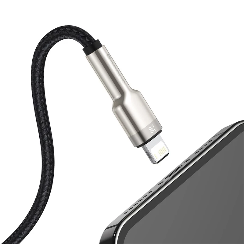 BASEUS Fast Charge Cafule duomenų perdavimo laidas - USB Type-A į Lightning - 480Mbps (2,4A PD) - 1m - Juodas