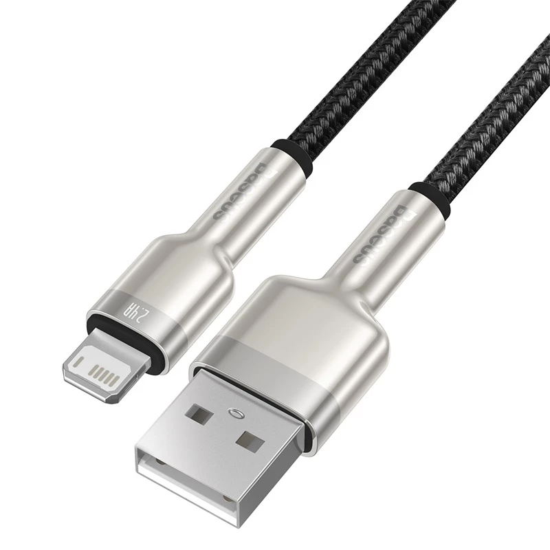 BASEUS Fast Charge Cafule duomenų perdavimo laidas - USB Type-A į Lightning - 480Mbps (2,4A PD) - 1m - Juodas