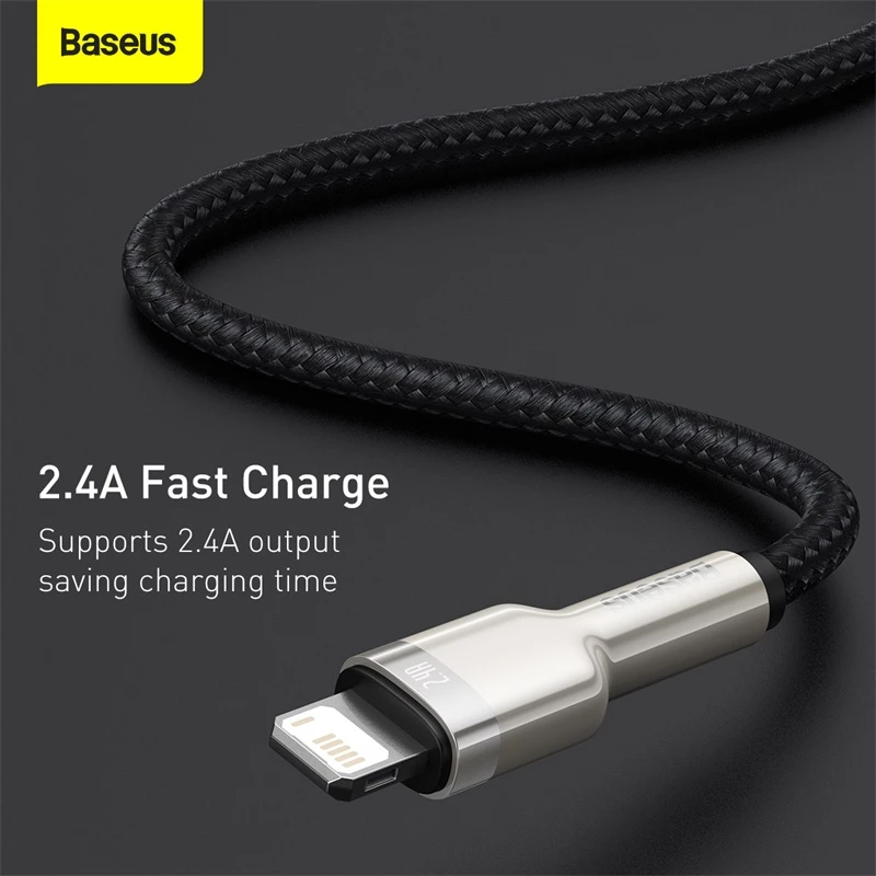 BASEUS Fast Charge Cafule duomenų perdavimo laidas - USB Type-A į Lightning - 480Mbps (2,4A PD) - 1m - Juodas