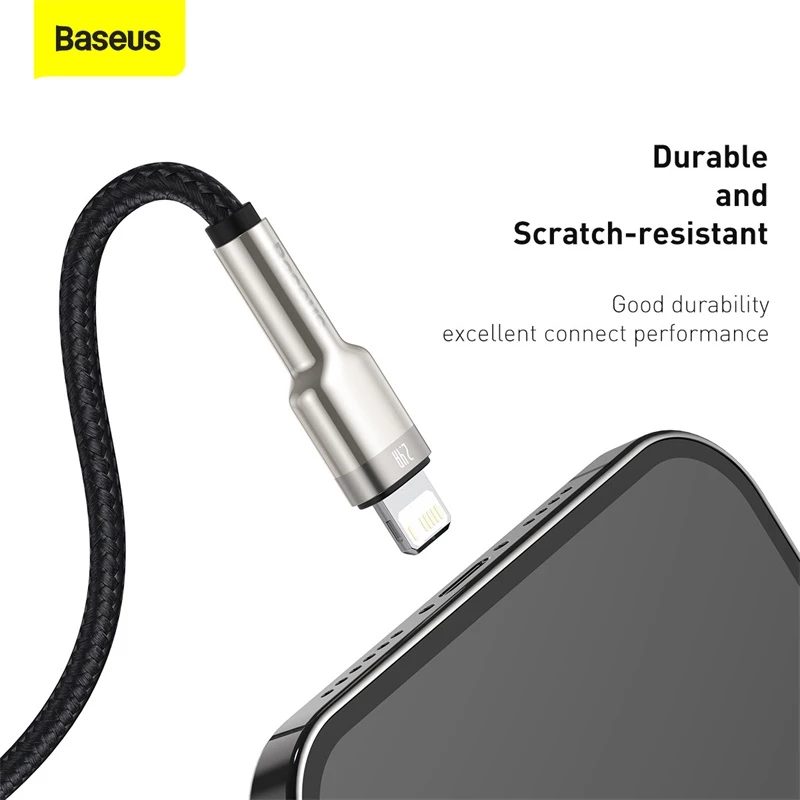 BASEUS Fast Charge Cafule duomenų perdavimo laidas - USB Type-A į Lightning - 480Mbps (2,4A PD) - 1m - Juodas
