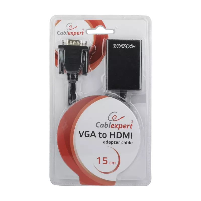 GEMBIRD A-VGA-HDMI-01 VGA į HDMI adapterio kabelis, USB maitinamas, 15 cm, juodas