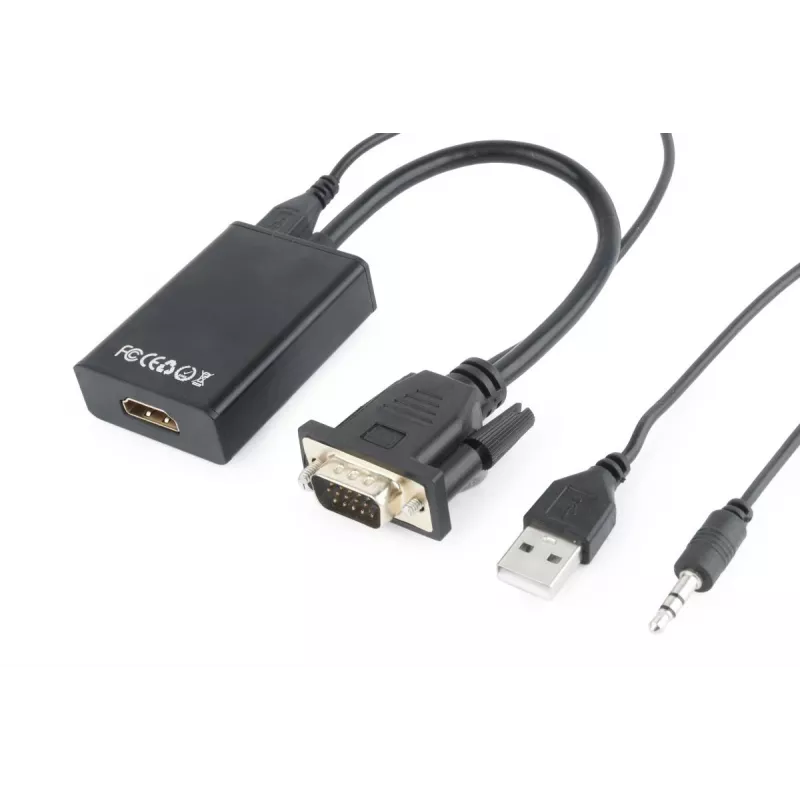 GEMBIRD A-VGA-HDMI-01 VGA į HDMI adapterio kabelis, USB maitinamas, 15 cm, juodas