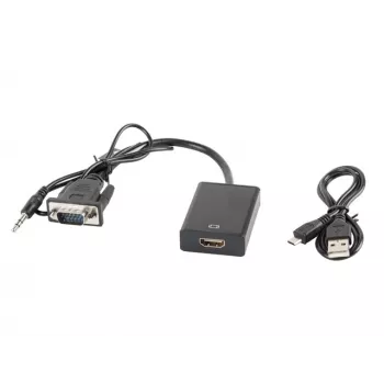 LANBERG vaizdo kabelio adapteris HDMI A tipo (standartinis) į VGA (D-Sub) 0,2 m juodas
