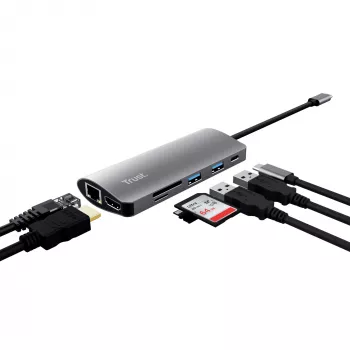 Trust Dalyx 7-in-1 USB-C adapteris HDMI, Ethernet, USB 3.2 Gen 1, kortelių skaitytuvas