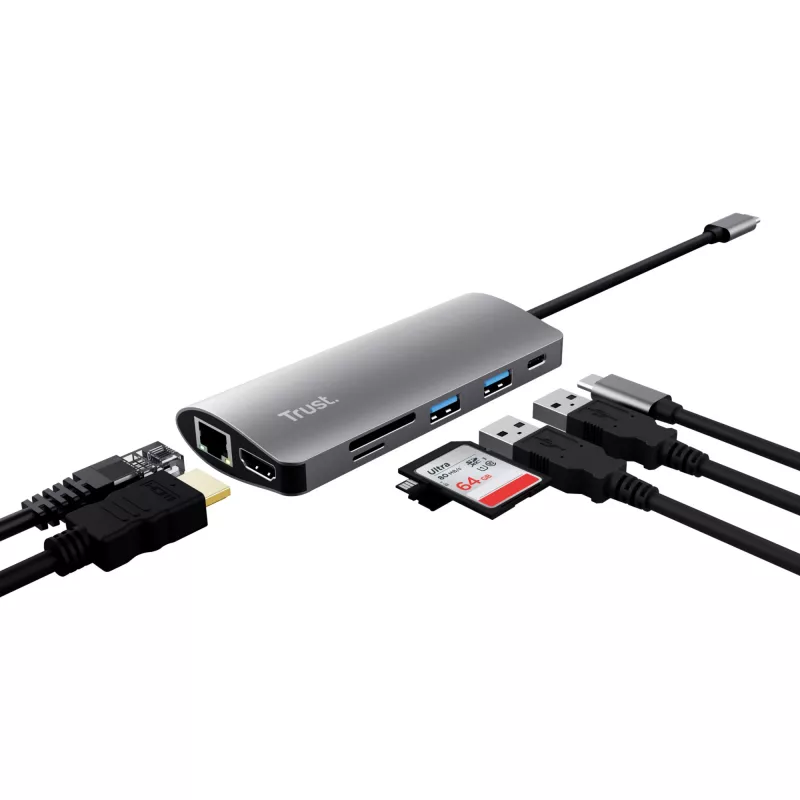Trust Dalyx 7-in-1 USB-C adapteris HDMI, Ethernet, USB 3.2 Gen 1, kortelių skaitytuvas