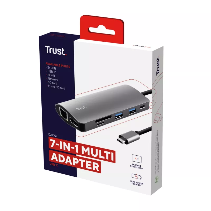 Trust Dalyx 7-in-1 USB-C adapteris HDMI, Ethernet, USB 3.2 Gen 1, kortelių skaitytuvas